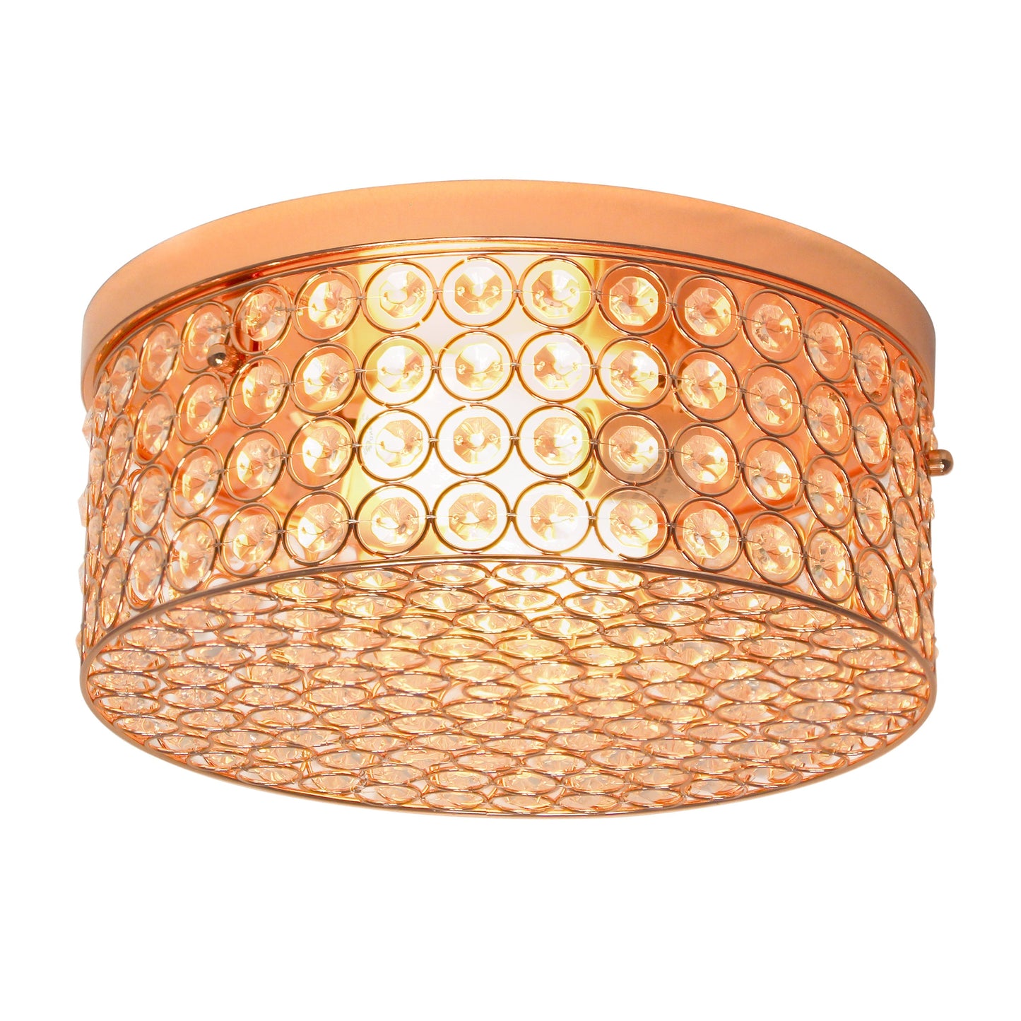 All The Rages Lalia Home 12" Rose Gold Classix Glam 2-Light Round Crystal & Metal Flush Mount Ceiling Light