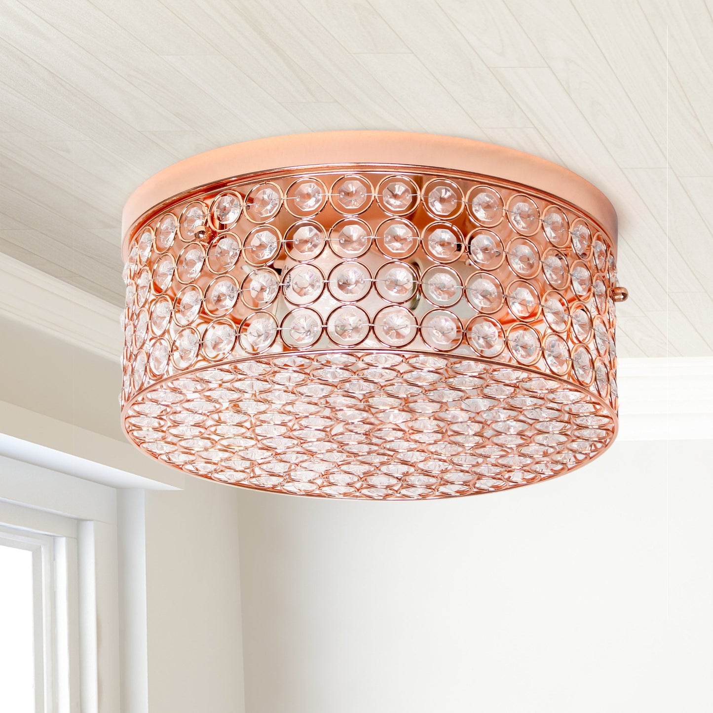 All The Rages Lalia Home 12" Rose Gold Classix Glam 2-Light Round Crystal & Metal Flush Mount Ceiling Light
