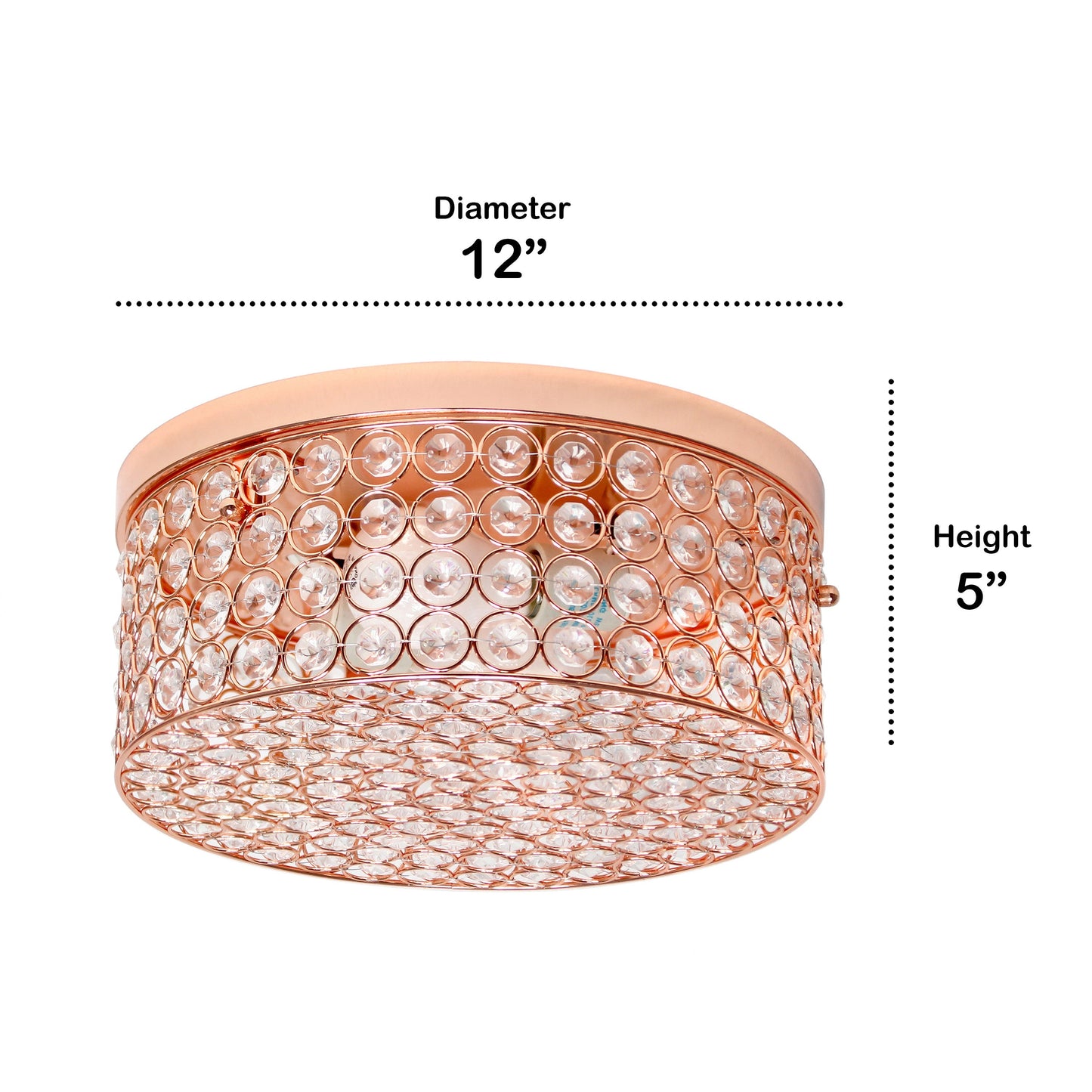 All The Rages Lalia Home 12" Rose Gold Classix Glam 2-Light Round Crystal & Metal Flush Mount Ceiling Light