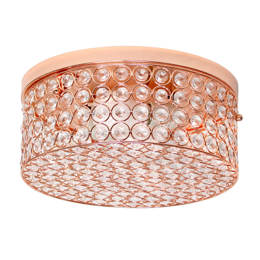 All The Rages Lalia Home 12" Rose Gold Classix Glam 2-Light Round Crystal & Metal Flush Mount Ceiling Light