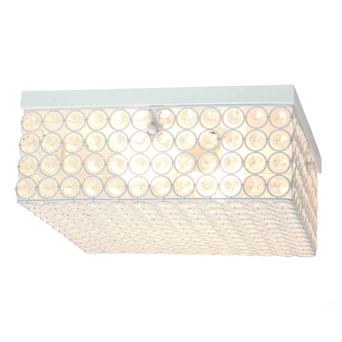 All The Rages Lalia Home 12" White 2-Light Classix Glam Square Crystal & Metal Flush Mount Ceiling Light