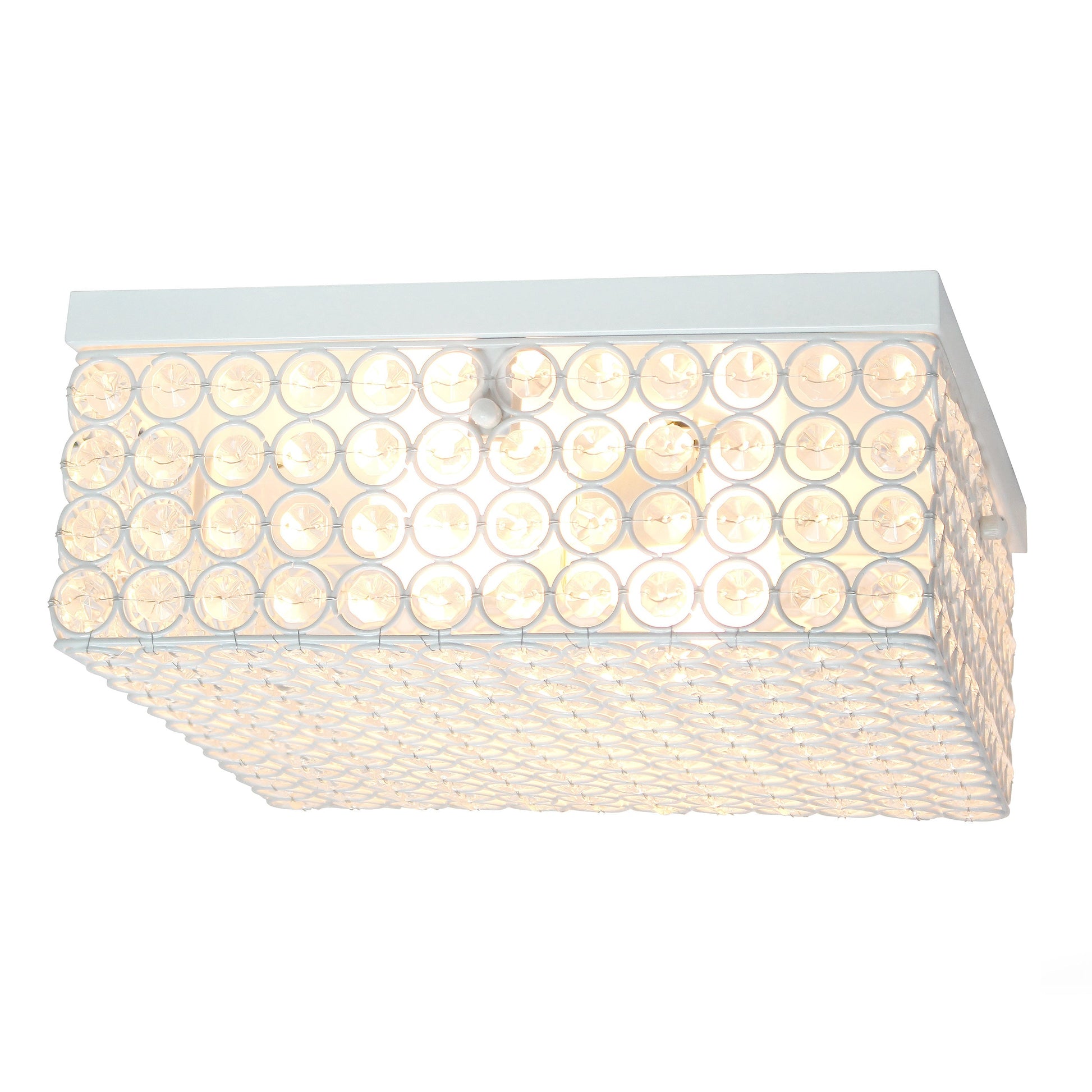 All The Rages Lalia Home 12" White 2-Light Classix Glam Square Crystal & Metal Flush Mount Ceiling Light