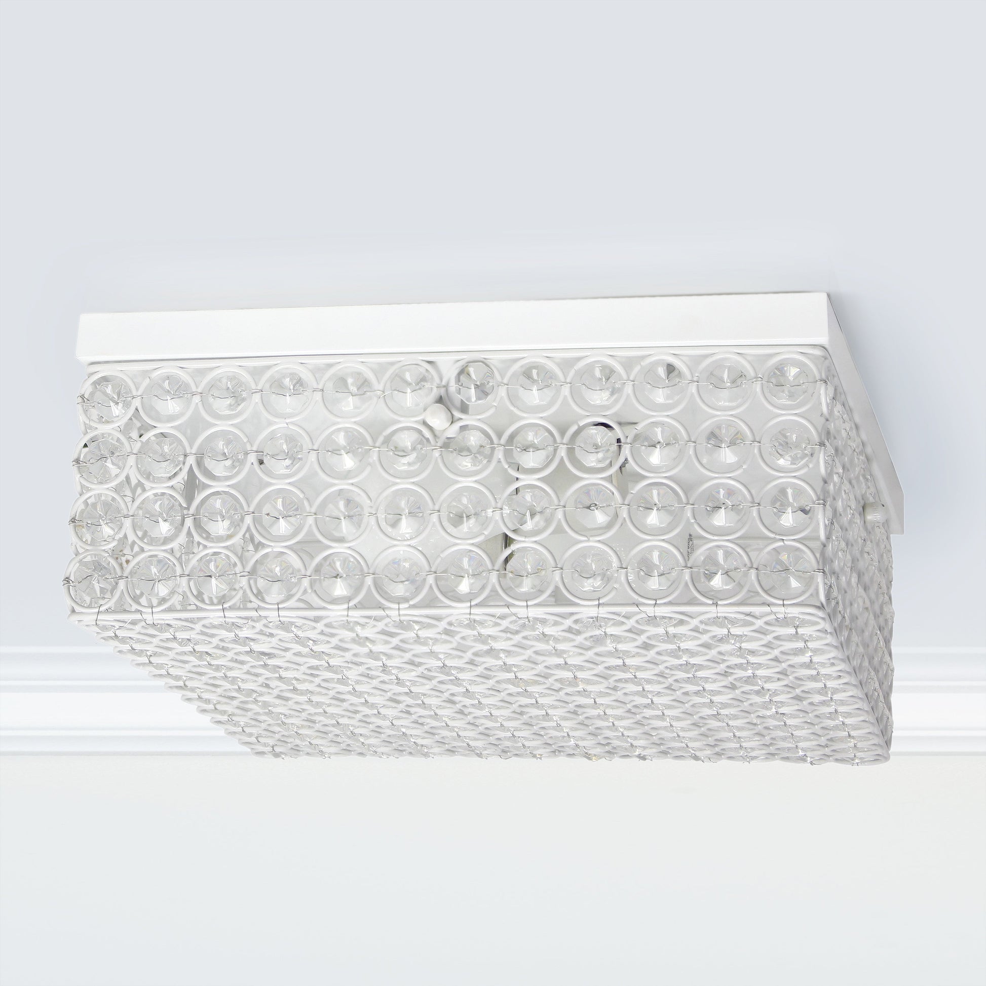 All The Rages Lalia Home 12" White 2-Light Classix Glam Square Crystal & Metal Flush Mount Ceiling Light
