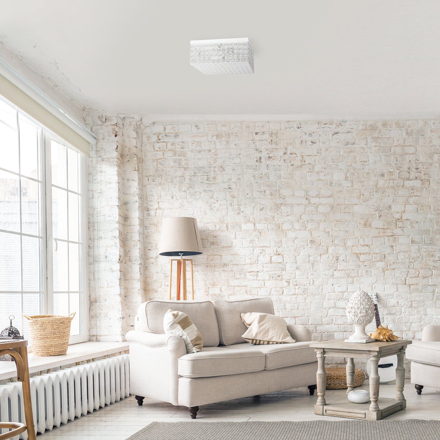All The Rages Lalia Home 12" White 2-Light Classix Glam Square Crystal & Metal Flush Mount Ceiling Light