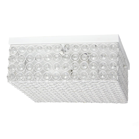 All The Rages Lalia Home 12" White 2-Light Classix Glam Square Crystal & Metal Flush Mount Ceiling Light