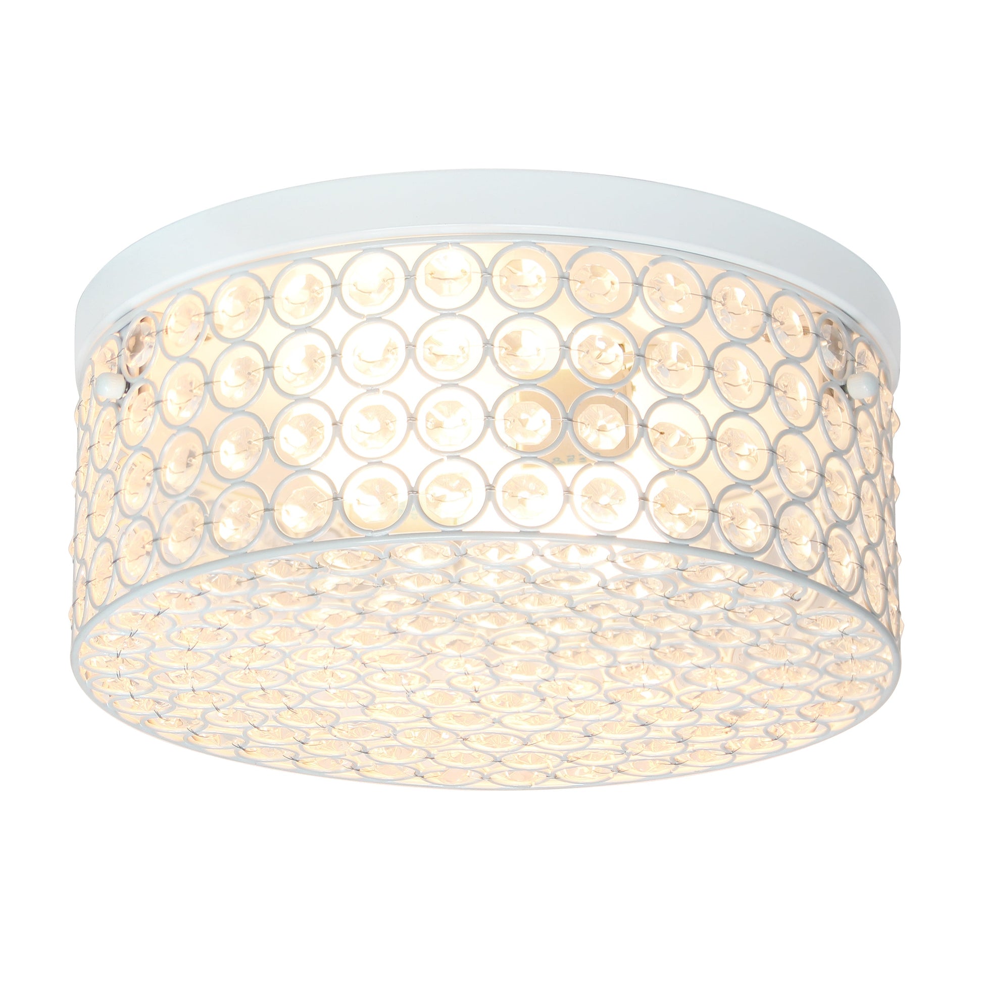 All The Rages Lalia Home 12" White Classix Glam 2-Light Round Crystal & Metal Flush Mount Ceiling Light