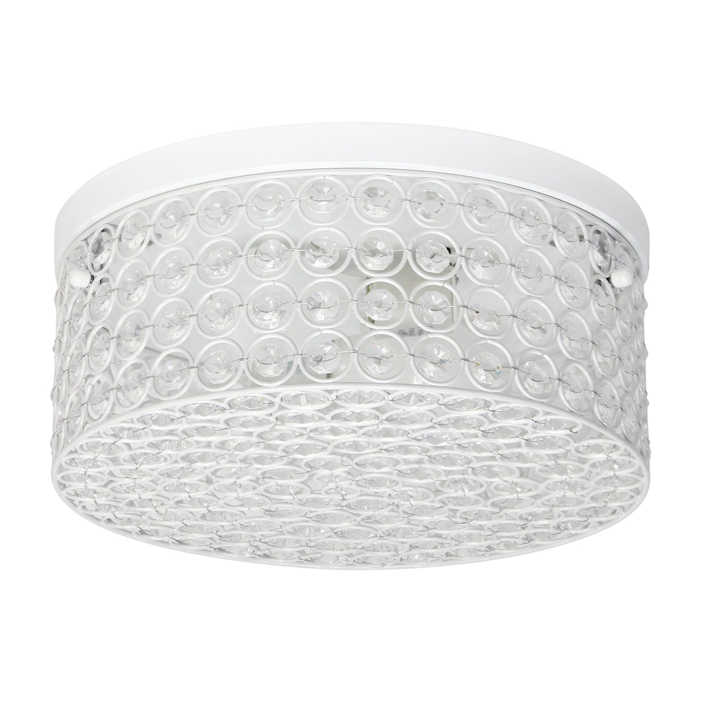 All The Rages Lalia Home 12" White Classix Glam 2-Light Round Crystal & Metal Flush Mount Ceiling Light