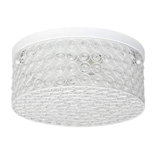 All The Rages Lalia Home 12" White Classix Glam 2-Light Round Crystal & Metal Flush Mount Ceiling Light