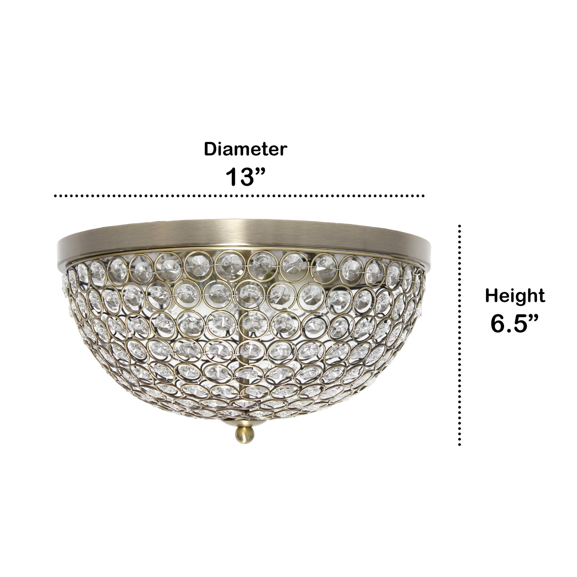 All The Rages Lalia Home 13" Antique Brass 2-Pack Classix Crystal Glam 2-Light Decorative Dome Shaped Metal Flush Mount