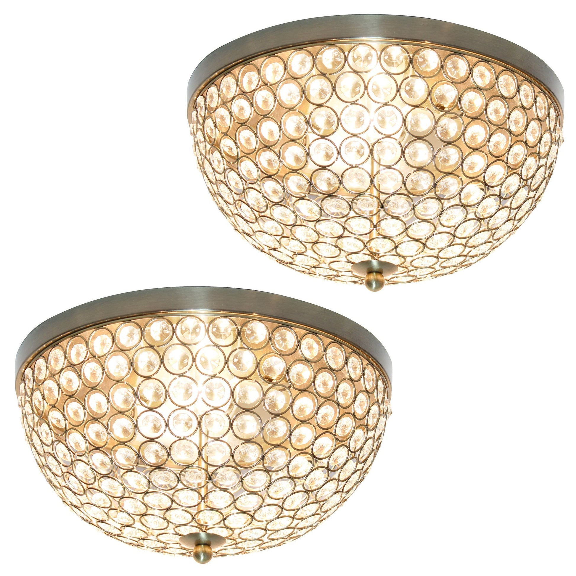 All The Rages Lalia Home 13" Antique Brass 2-Pack Classix Crystal Glam 2-Light Decorative Dome Shaped Metal Flush Mount