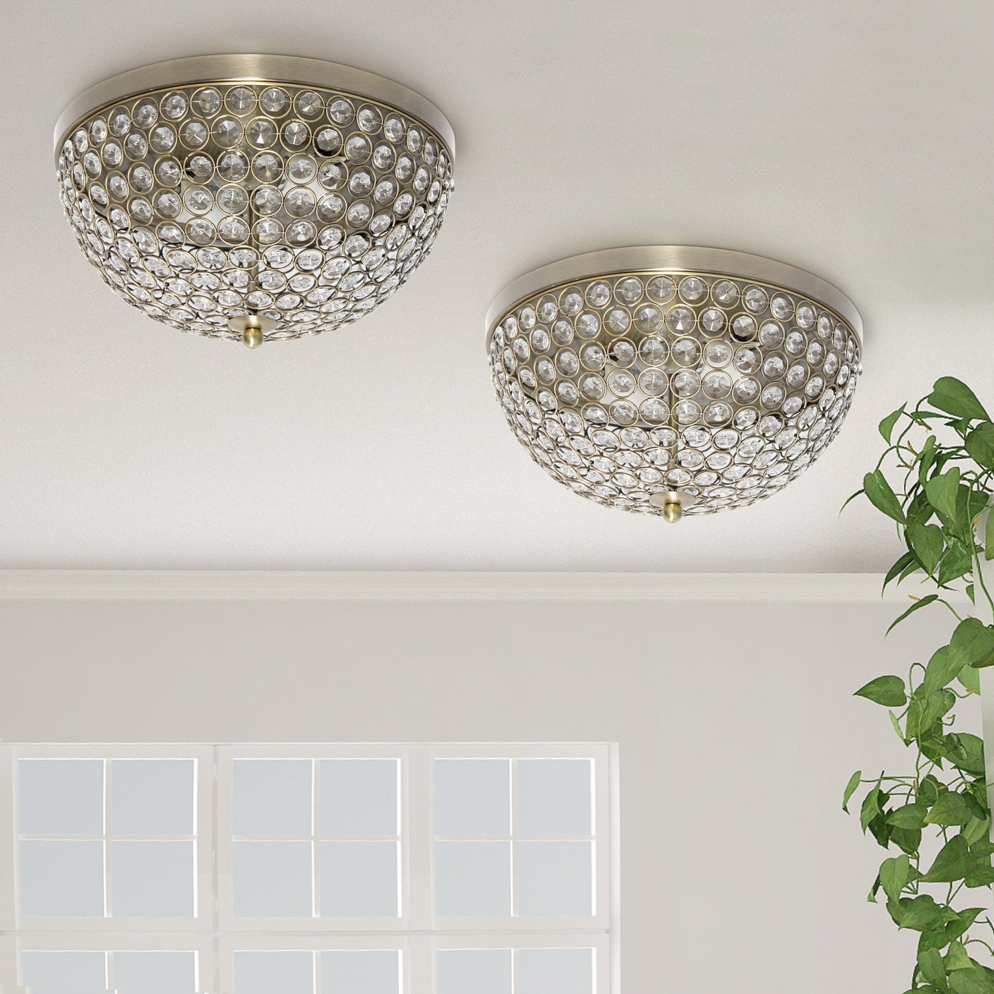 All The Rages Lalia Home 13" Antique Brass 2-Pack Classix Crystal Glam 2-Light Decorative Dome Shaped Metal Flush Mount