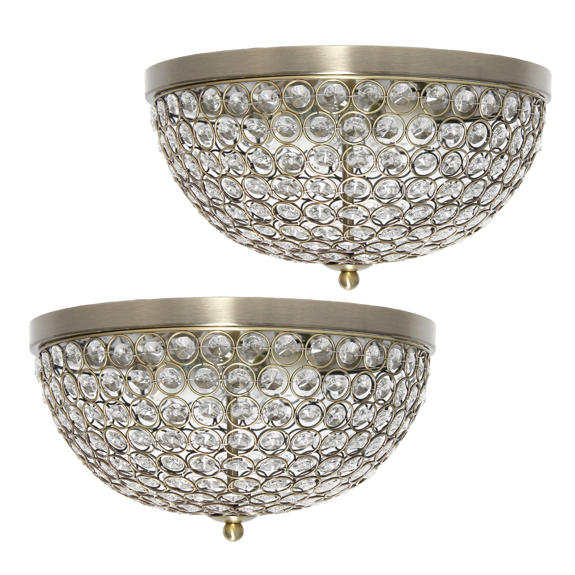 All The Rages Lalia Home 13" Antique Brass 2-Pack Classix Crystal Glam 2-Light Decorative Dome Shaped Metal Flush Mount
