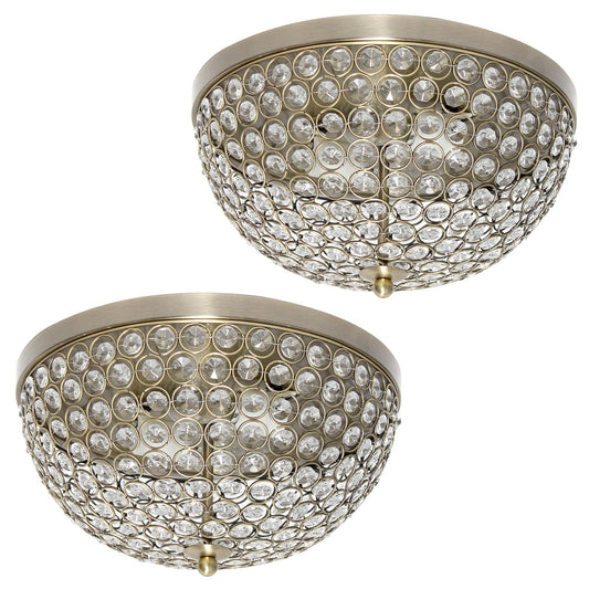 All The Rages Lalia Home 13" Antique Brass 2-Pack Classix Crystal Glam 2-Light Decorative Dome Shaped Metal Flush Mount
