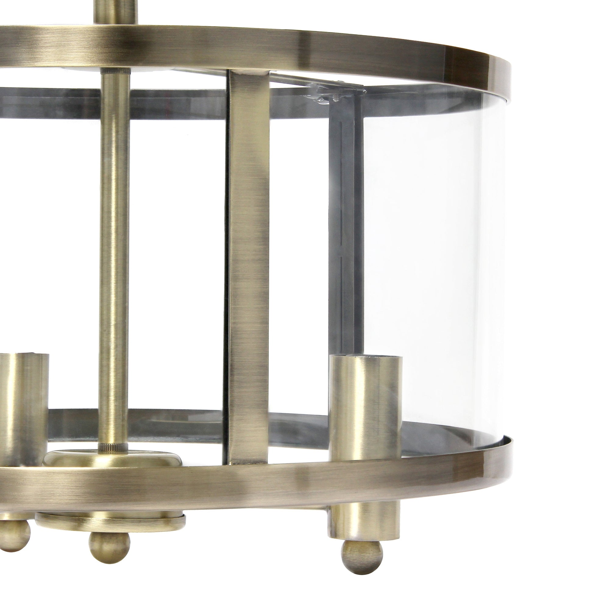 All The Rages Lalia Home 13" Antique Brass 3-Light Industrial Farmhouse Glass & Metallic Accented Semi-Flushmount