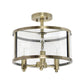 All The Rages Lalia Home 13" Antique Brass 3-Light Industrial Farmhouse Glass & Metallic Accented Semi-Flushmount