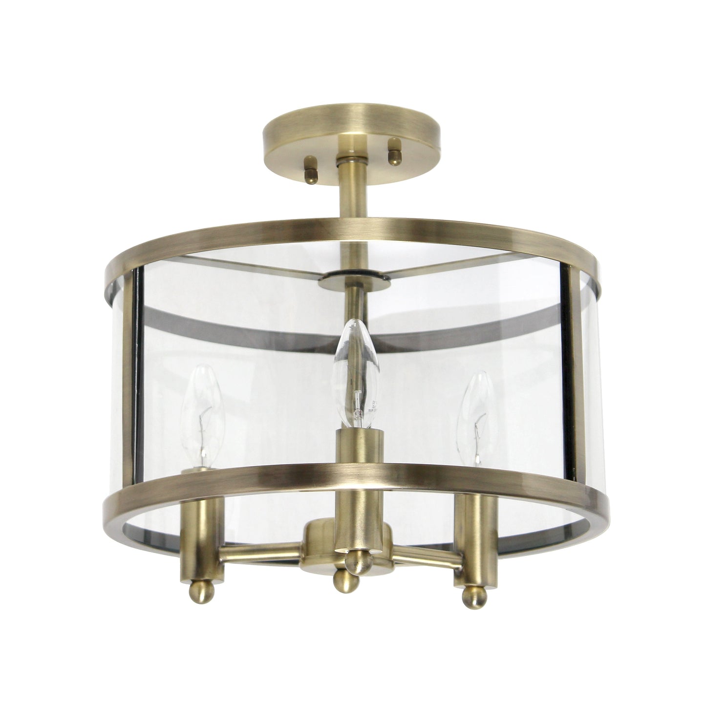 All The Rages Lalia Home 13" Antique Brass 3-Light Industrial Farmhouse Glass & Metallic Accented Semi-Flushmount