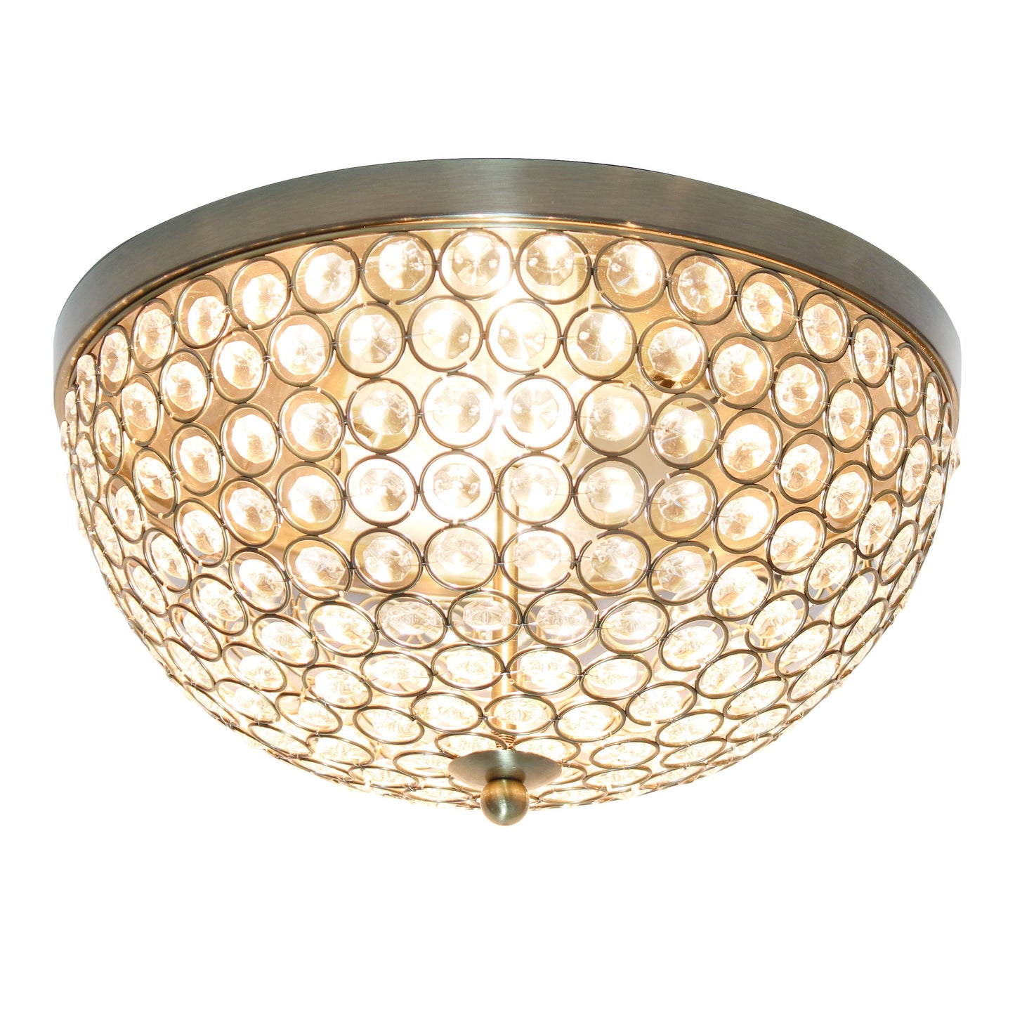 All The Rages Lalia Home 13" Antique Brass Classix Crystal Glam 2-Light Decorative Dome Shaped Metal Flush Mount