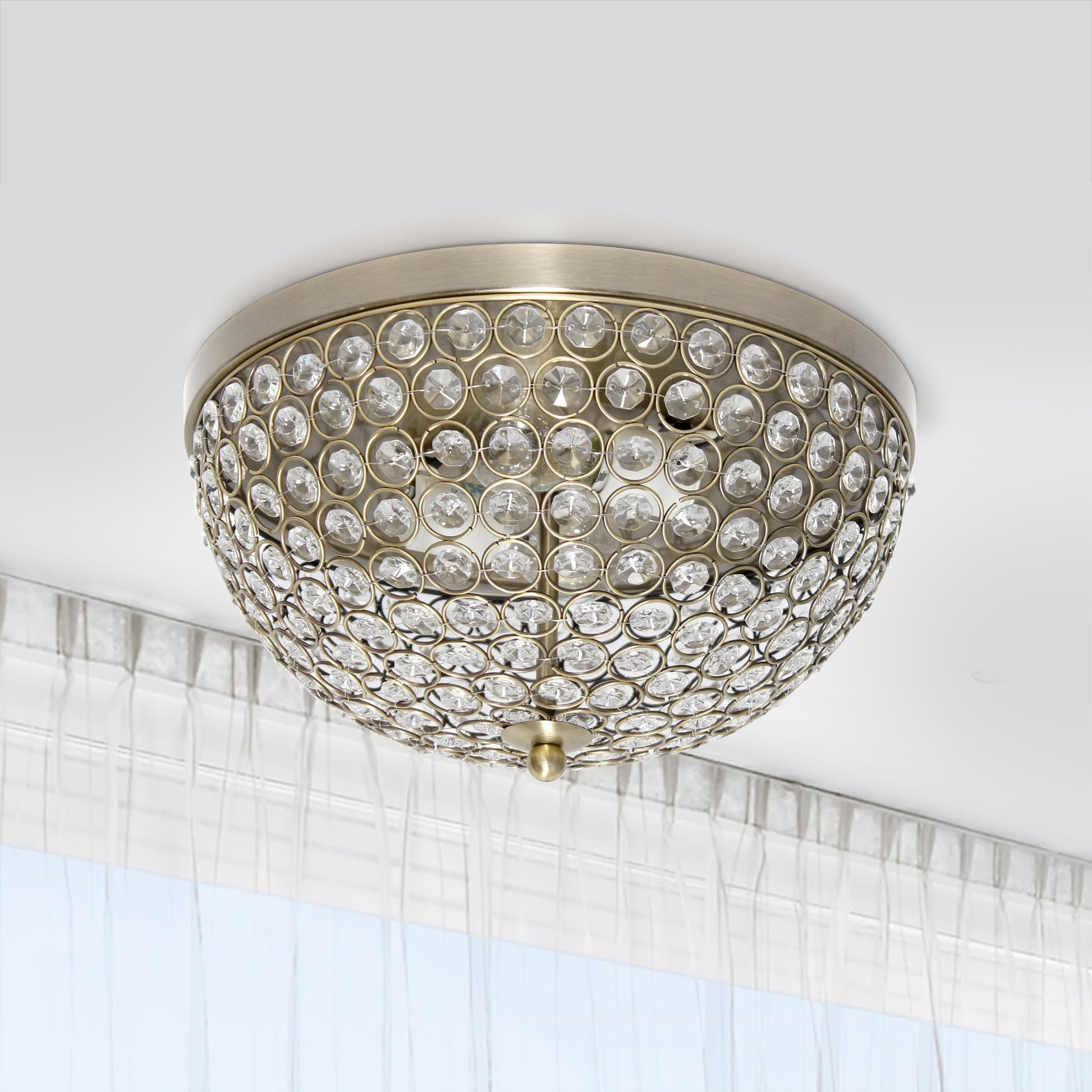 All The Rages Lalia Home 13" Antique Brass Classix Crystal Glam 2-Light Decorative Dome Shaped Metal Flush Mount