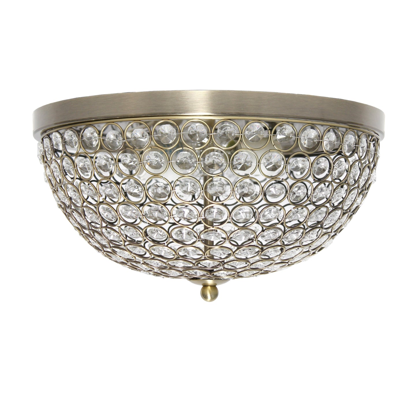 All The Rages Lalia Home 13" Antique Brass Classix Crystal Glam 2-Light Decorative Dome Shaped Metal Flush Mount