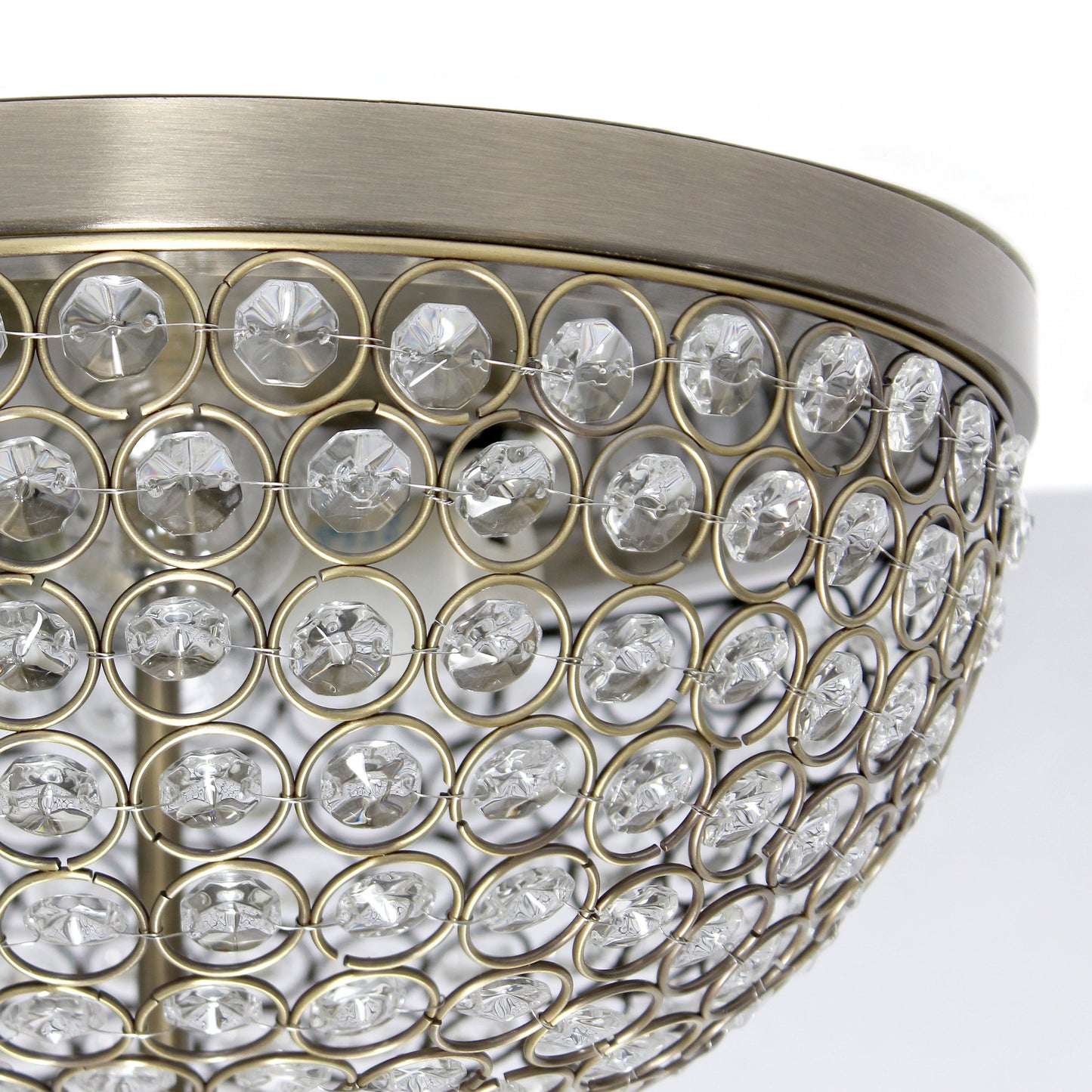 All The Rages Lalia Home 13" Antique Brass Classix Crystal Glam 2-Light Decorative Dome Shaped Metal Flush Mount