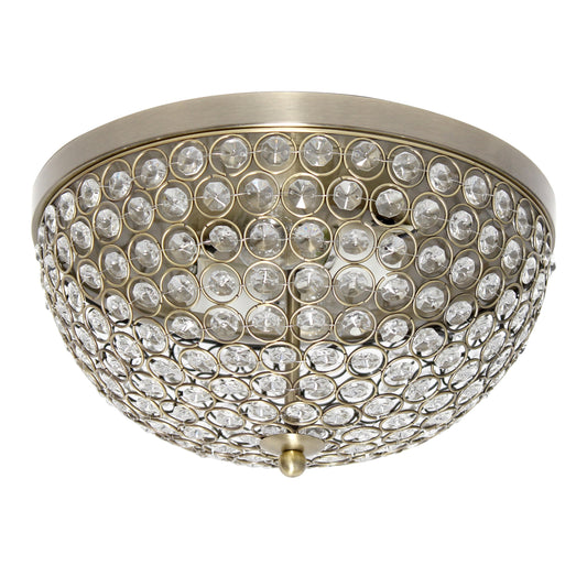 All The Rages Lalia Home 13" Antique Brass Classix Crystal Glam 2-Light Decorative Dome Shaped Metal Flush Mount