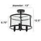 All The Rages Lalia Home 13" Black 3-Light Industrial Farmhouse Glass & Metallic Accented Semi-Flushmount