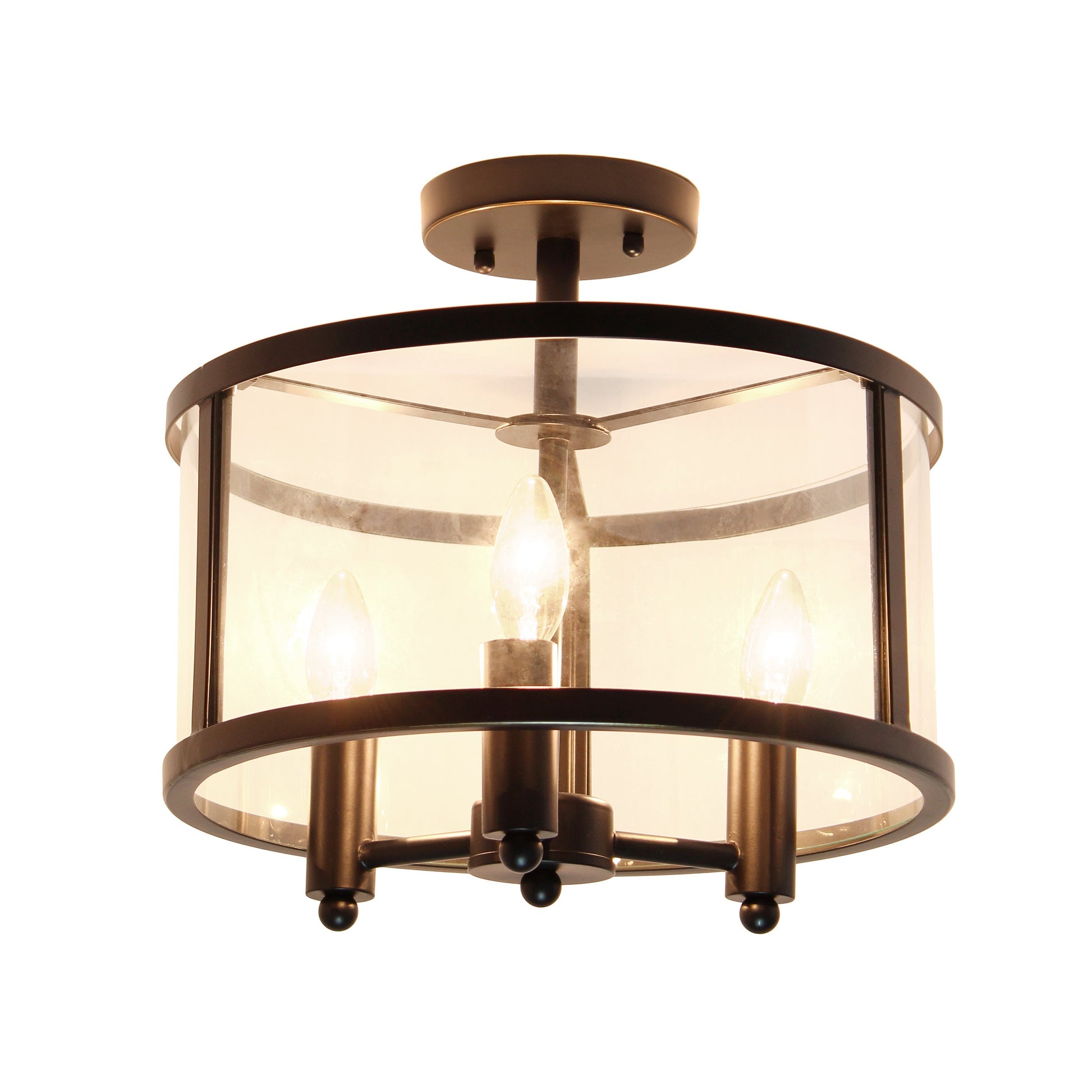 All The Rages Lalia Home 13" Black 3-Light Industrial Farmhouse Glass & Metallic Accented Semi-Flushmount
