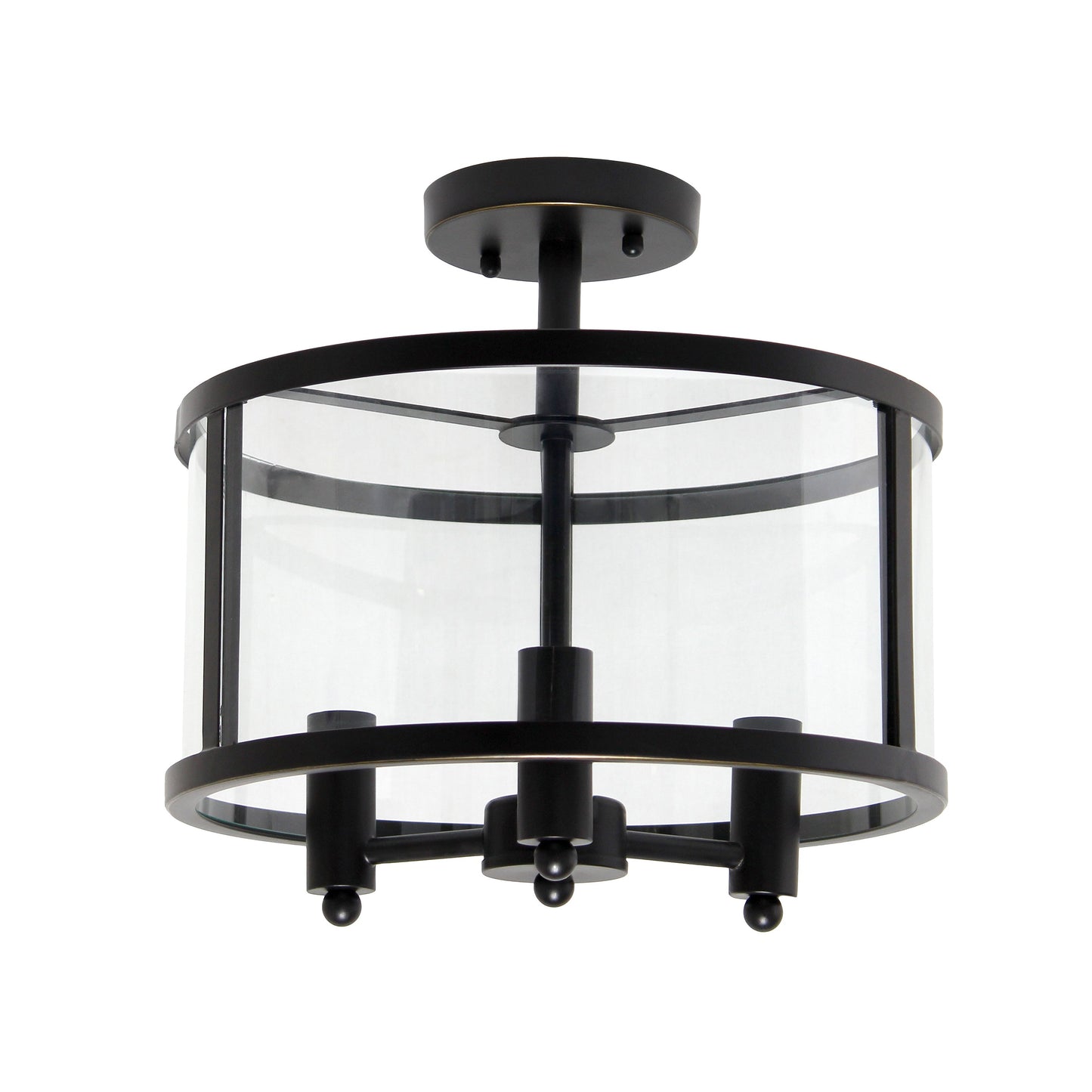 All The Rages Lalia Home 13" Black 3-Light Industrial Farmhouse Glass & Metallic Accented Semi-Flushmount