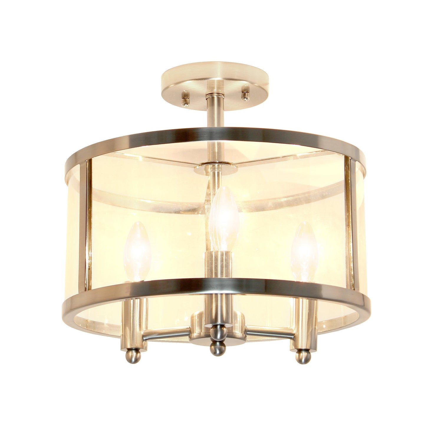 All The Rages Lalia Home 13" Brushed Nickel 3-Light Industrial Farmhouse Glass & Metallic Accented Semi-Flushmount