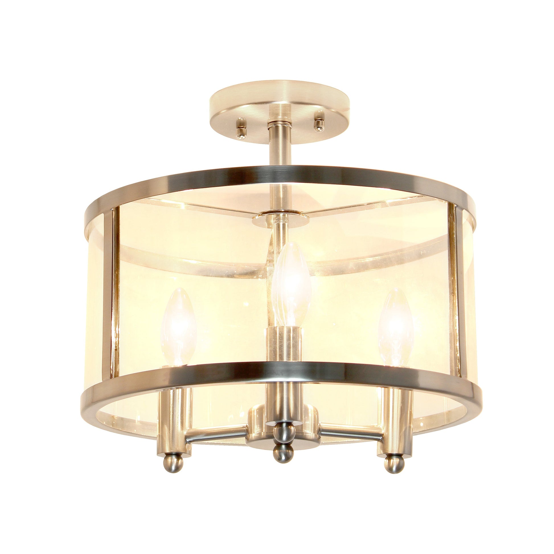 All The Rages Lalia Home 13" Brushed Nickel 3-Light Industrial Farmhouse Glass & Metallic Accented Semi-Flushmount
