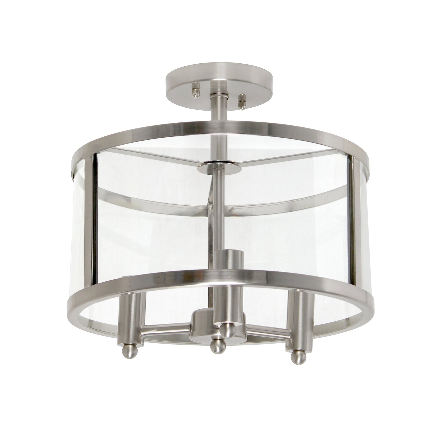 All The Rages Lalia Home 13" Brushed Nickel 3-Light Industrial Farmhouse Glass & Metallic Accented Semi-Flushmount