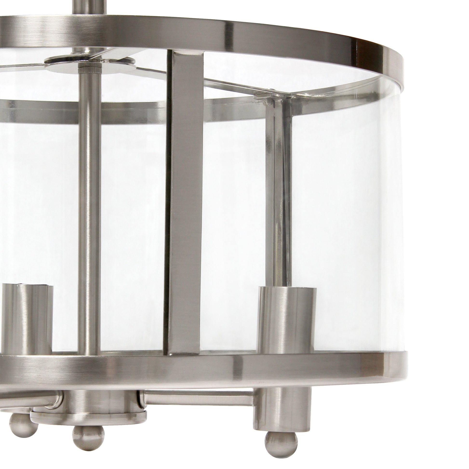 All The Rages Lalia Home 13" Brushed Nickel 3-Light Industrial Farmhouse Glass & Metallic Accented Semi-Flushmount