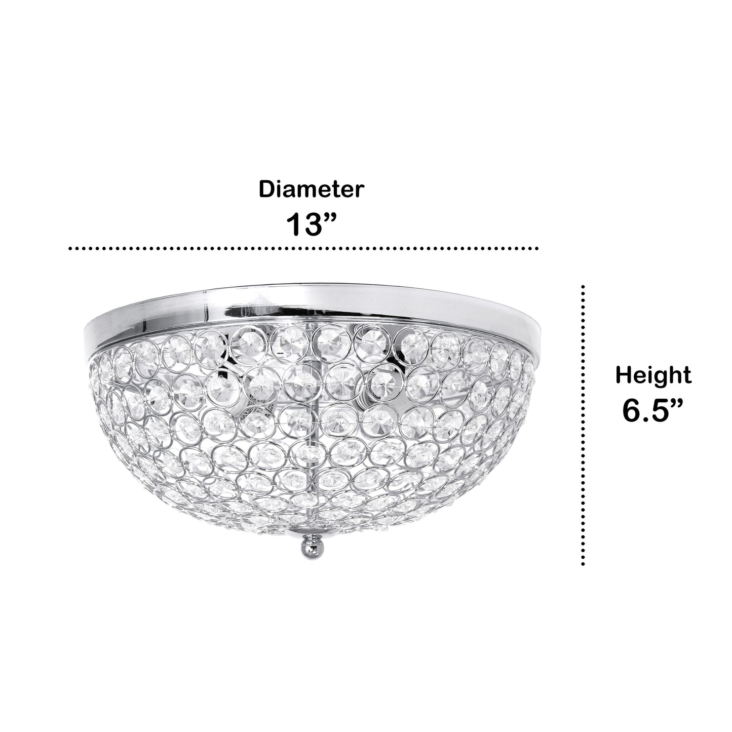 All The Rages Lalia Home 13" Chrome 2-Pack Classix Crystal Glam 2-Light Decorative Dome Shaped Metal Flush Mount