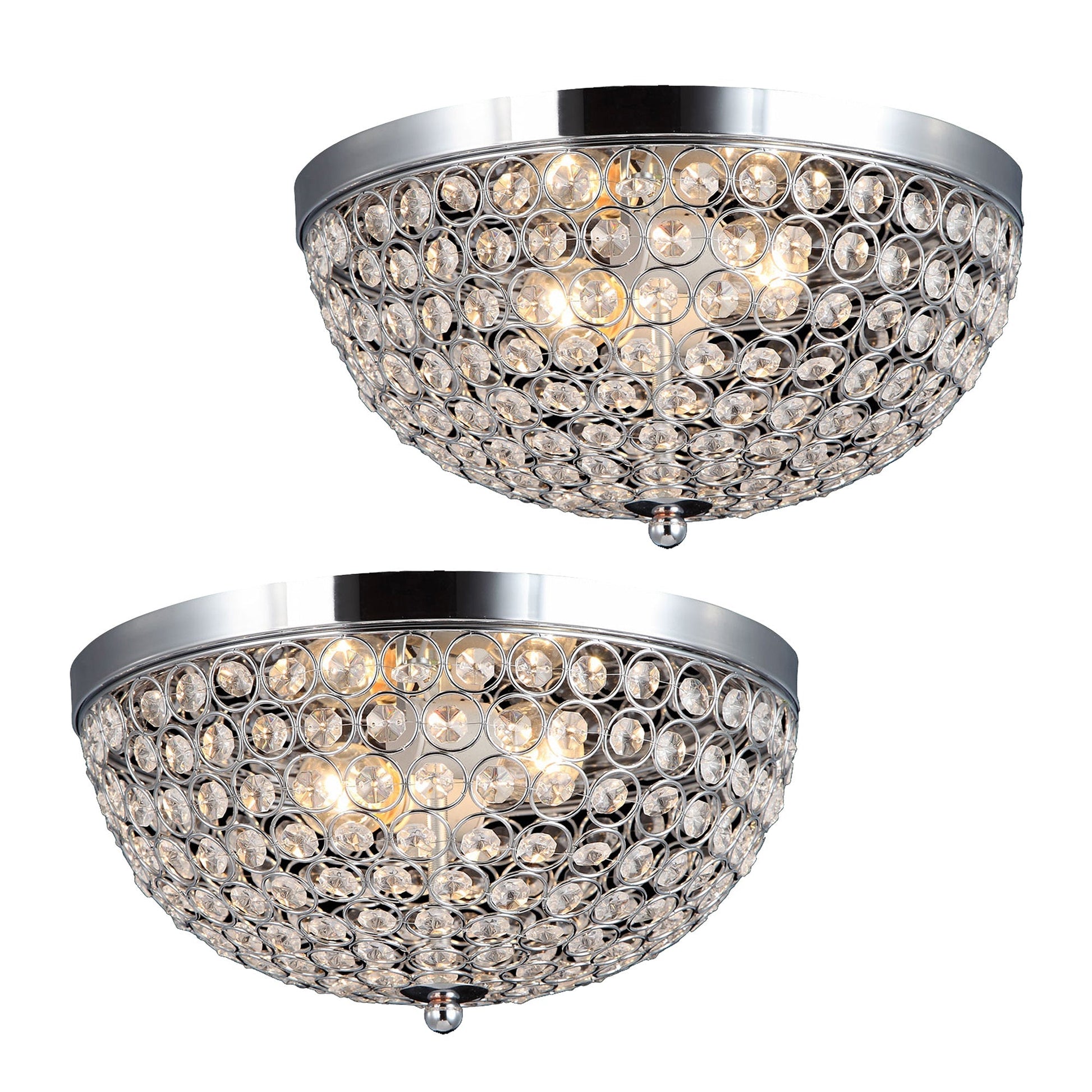 All The Rages Lalia Home 13" Chrome 2-Pack Classix Crystal Glam 2-Light Decorative Dome Shaped Metal Flush Mount