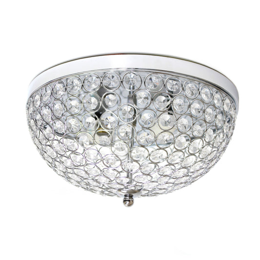 All The Rages Lalia Home 13" Chrome Classix Crystal Glam 2-Light Decorative Dome Shaped Metal Flush Mount