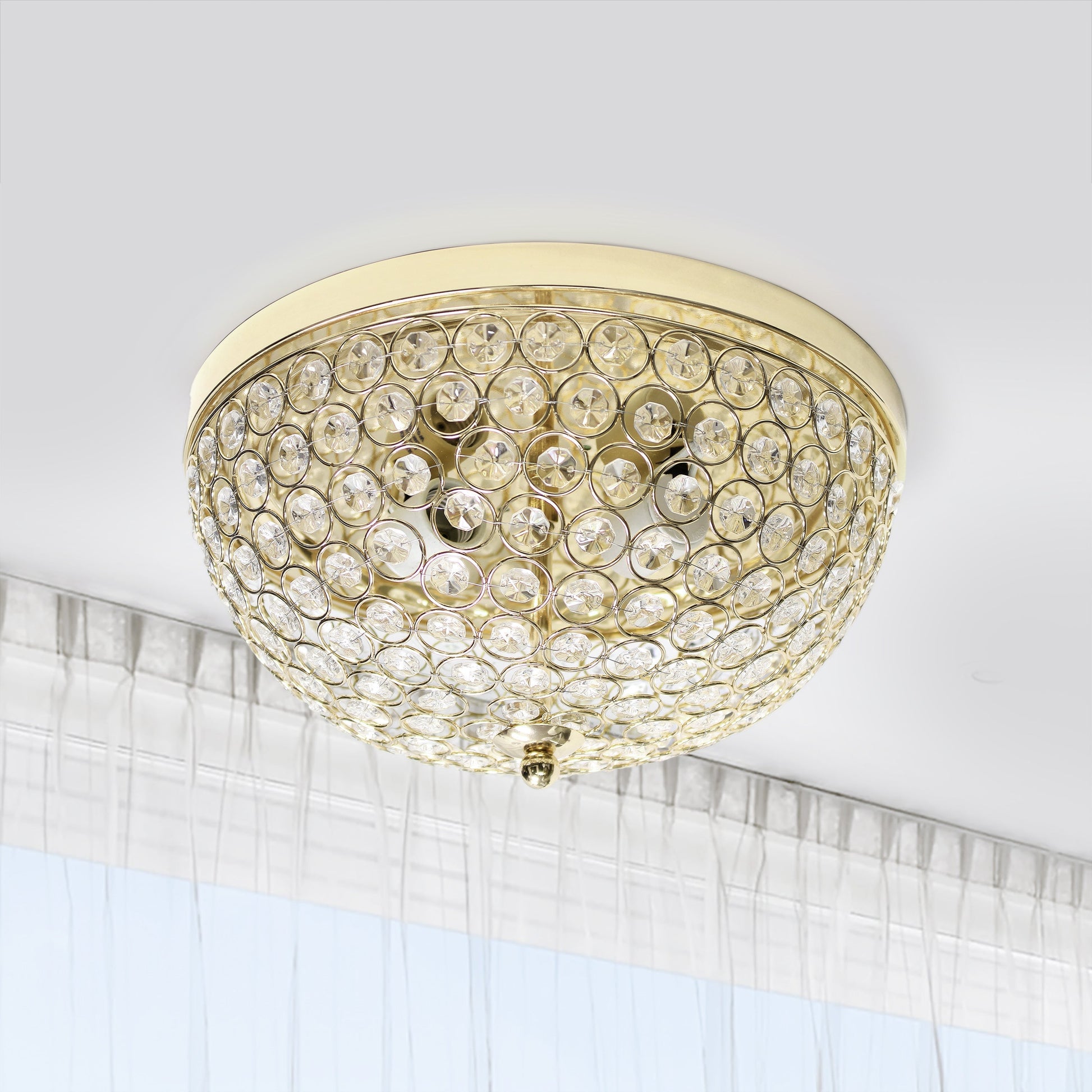 All The Rages Lalia Home 13" Gold 2-Pack Classix Crystal Glam 2-Light Decorative Dome Shaped Metal Flush Mount