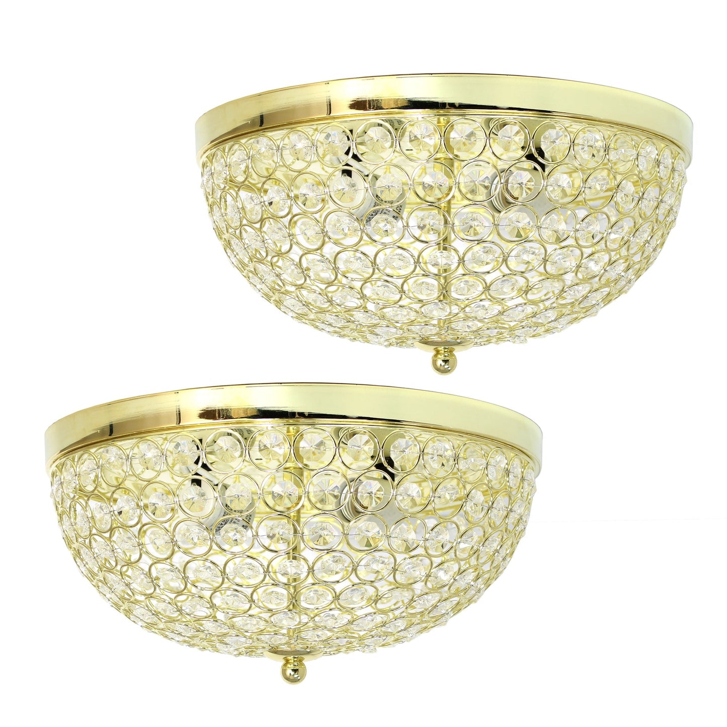 All The Rages Lalia Home 13" Gold 2-Pack Classix Crystal Glam 2-Light Decorative Dome Shaped Metal Flush Mount