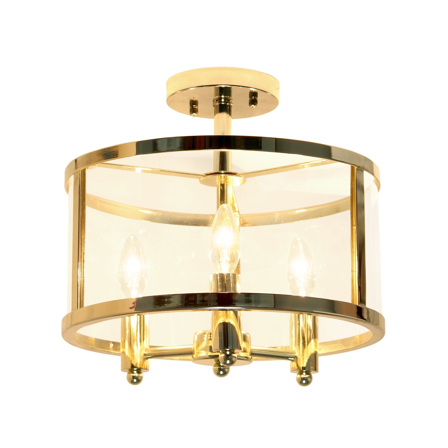All The Rages Lalia Home 13" Gold 3-Light Industrial Farmhouse Glass & Metallic Accented Semi-Flushmount