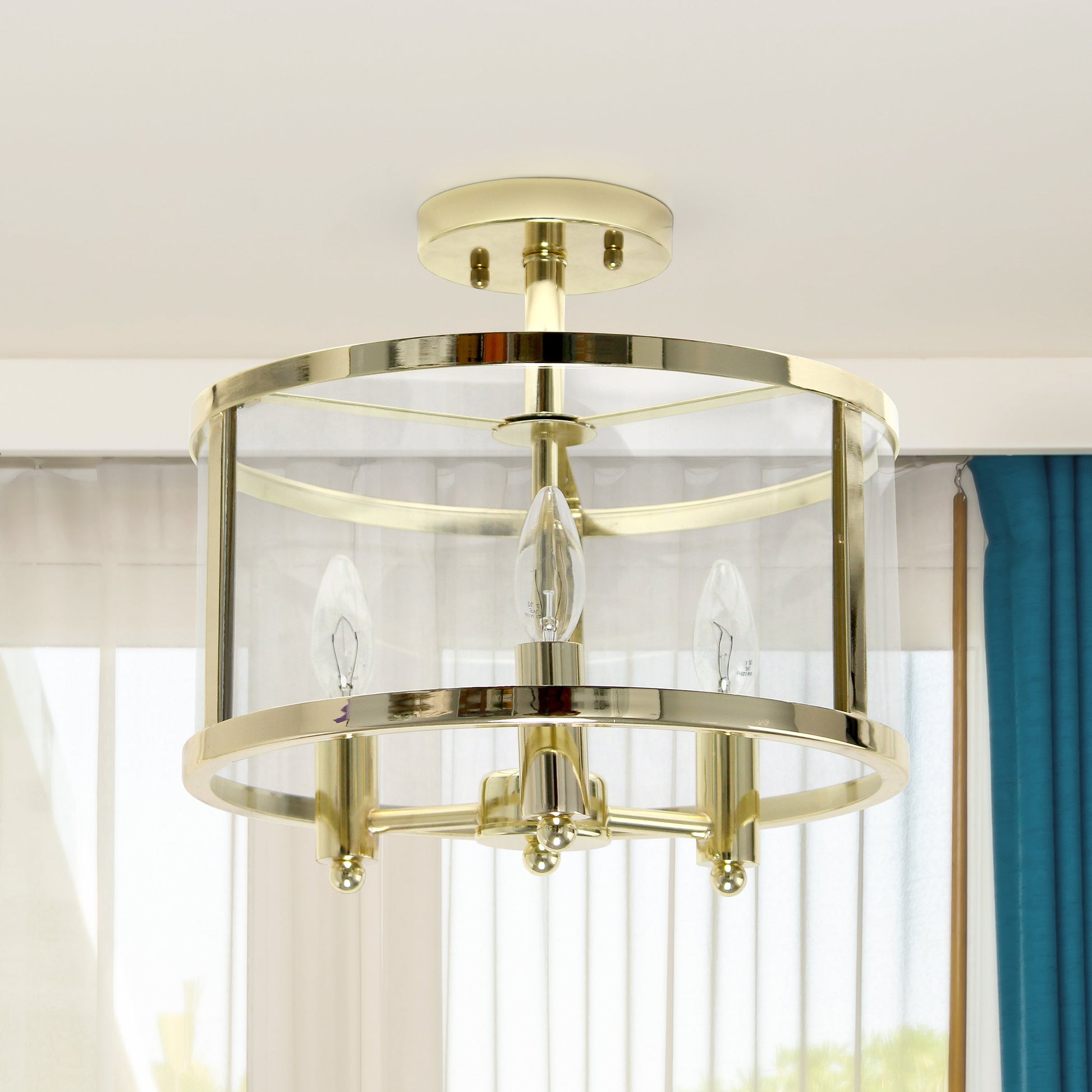 All The Rages Lalia Home 13" Gold 3-Light Industrial Farmhouse Glass & Metallic Accented Semi-Flushmount
