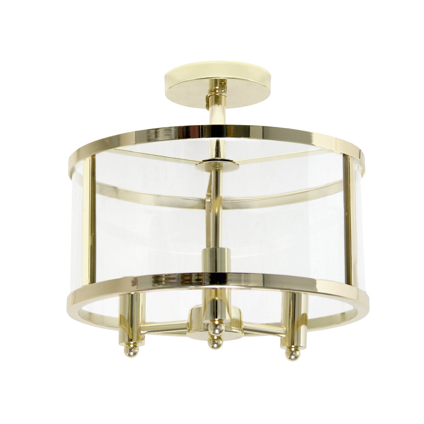 All The Rages Lalia Home 13" Gold 3-Light Industrial Farmhouse Glass & Metallic Accented Semi-Flushmount