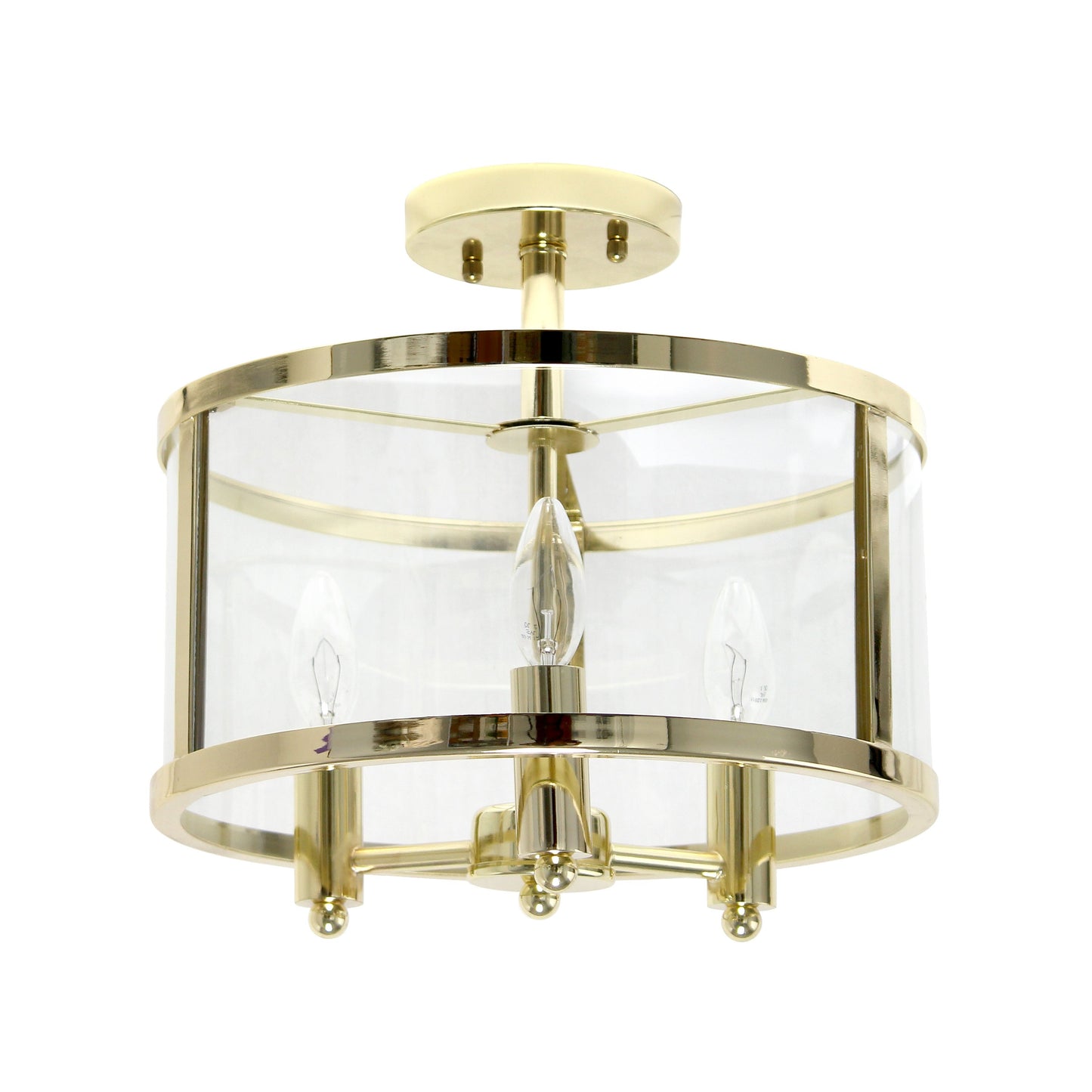 All The Rages Lalia Home 13" Gold 3-Light Industrial Farmhouse Glass & Metallic Accented Semi-Flushmount