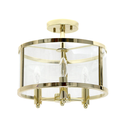 All The Rages Lalia Home 13" Gold 3-Light Industrial Farmhouse Glass & Metallic Accented Semi-Flushmount