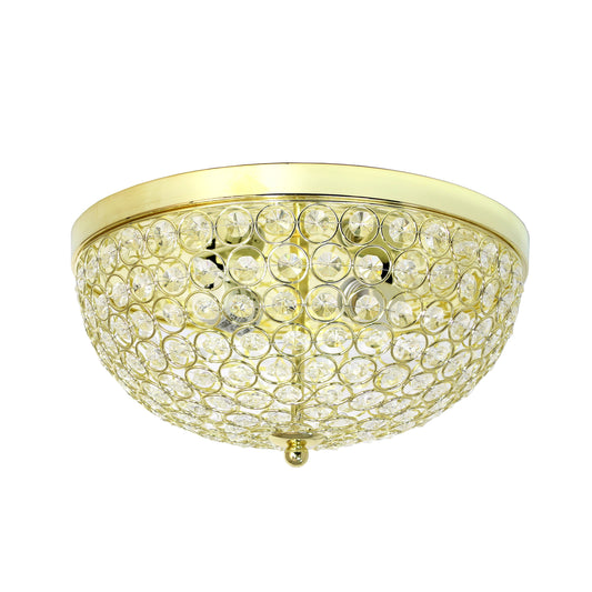 All The Rages Lalia Home 13" Gold Classix Crystal Glam 2-Light Decorative Dome Shaped Metal Flush Mount
