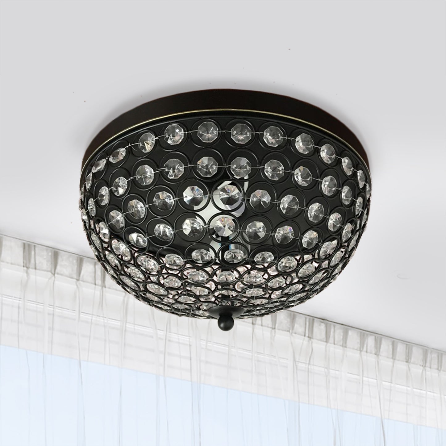 All The Rages Lalia Home 13" Restoration Bronze 2-Pack Classix Crystal Glam 2-Light Decorative Dome Shaped Metal Flush Mount