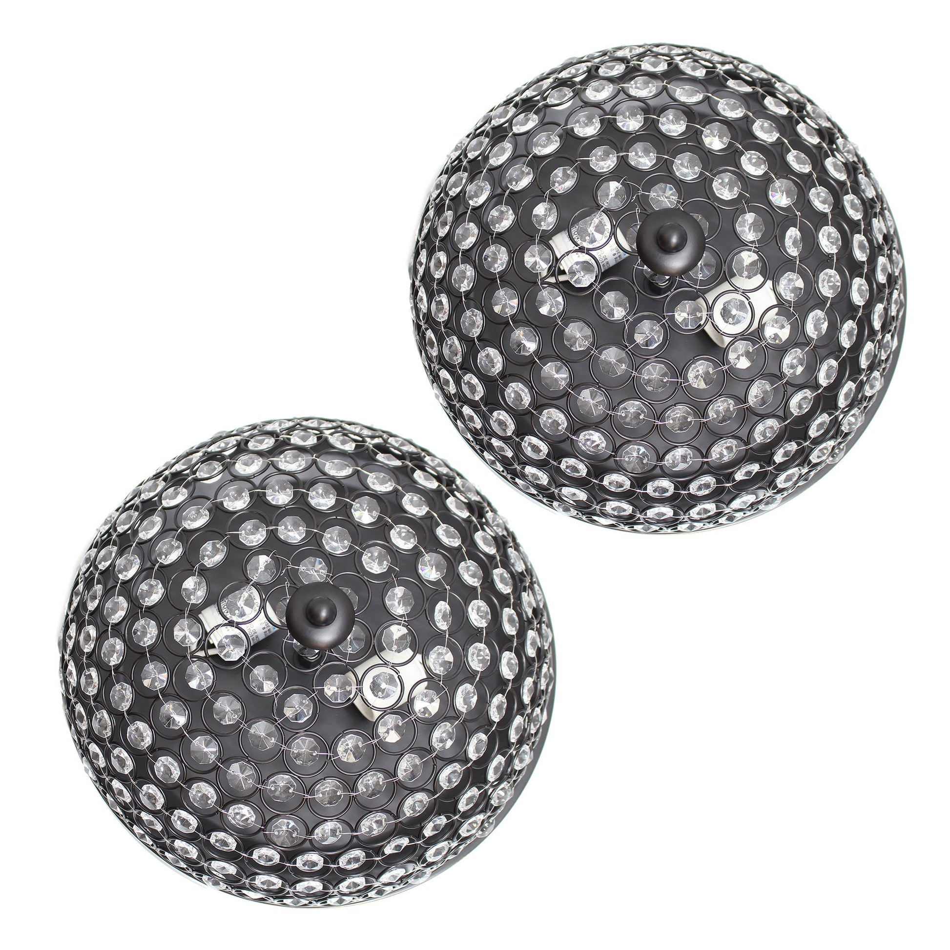 All The Rages Lalia Home 13" Restoration Bronze 2-Pack Classix Crystal Glam 2-Light Decorative Dome Shaped Metal Flush Mount