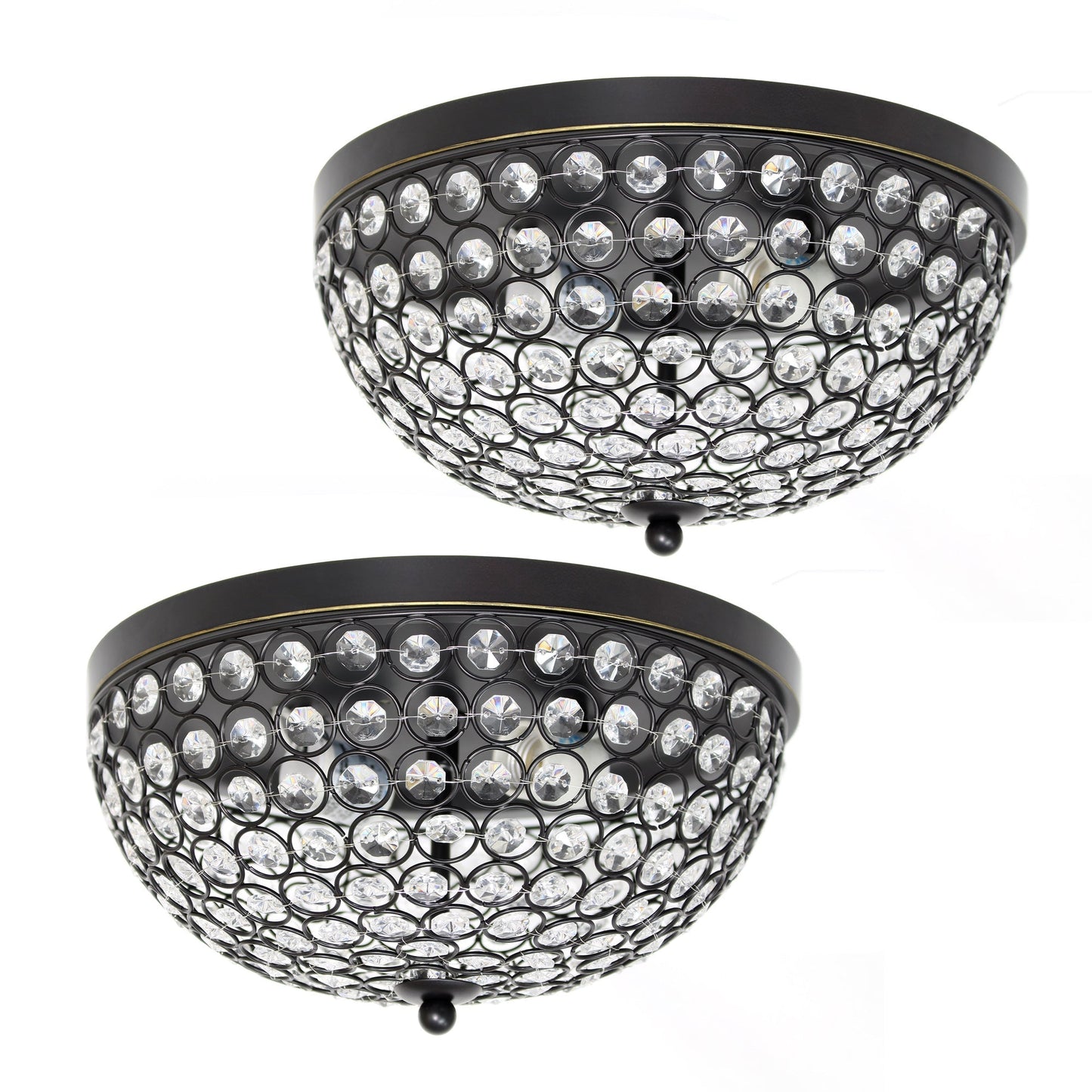 All The Rages Lalia Home 13" Restoration Bronze 2-Pack Classix Crystal Glam 2-Light Decorative Dome Shaped Metal Flush Mount