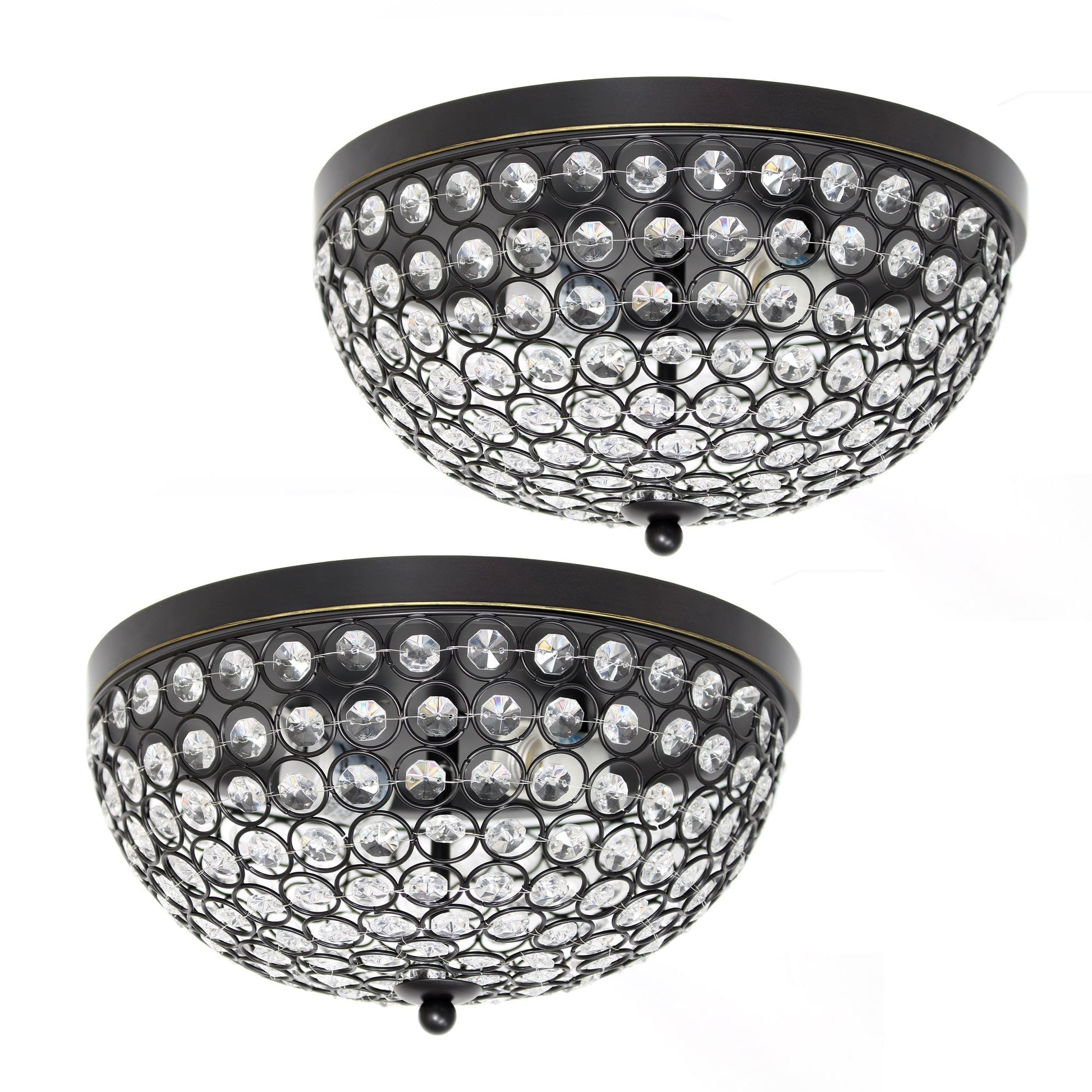 All The Rages Lalia Home 13" Restoration Bronze 2-Pack Classix Crystal Glam 2-Light Decorative Dome Shaped Metal Flush Mount