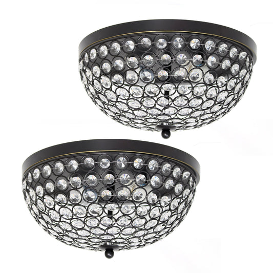 All The Rages Lalia Home 13" Restoration Bronze 2-Pack Classix Crystal Glam 2-Light Decorative Dome Shaped Metal Flush Mount
