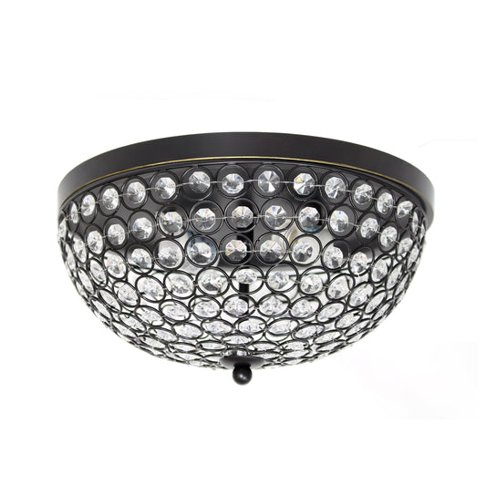 All The Rages Lalia Home 13" Restoration Bronze Classix Crystal Glam 2-Light Decorative Dome Shaped Metal Flush Mount