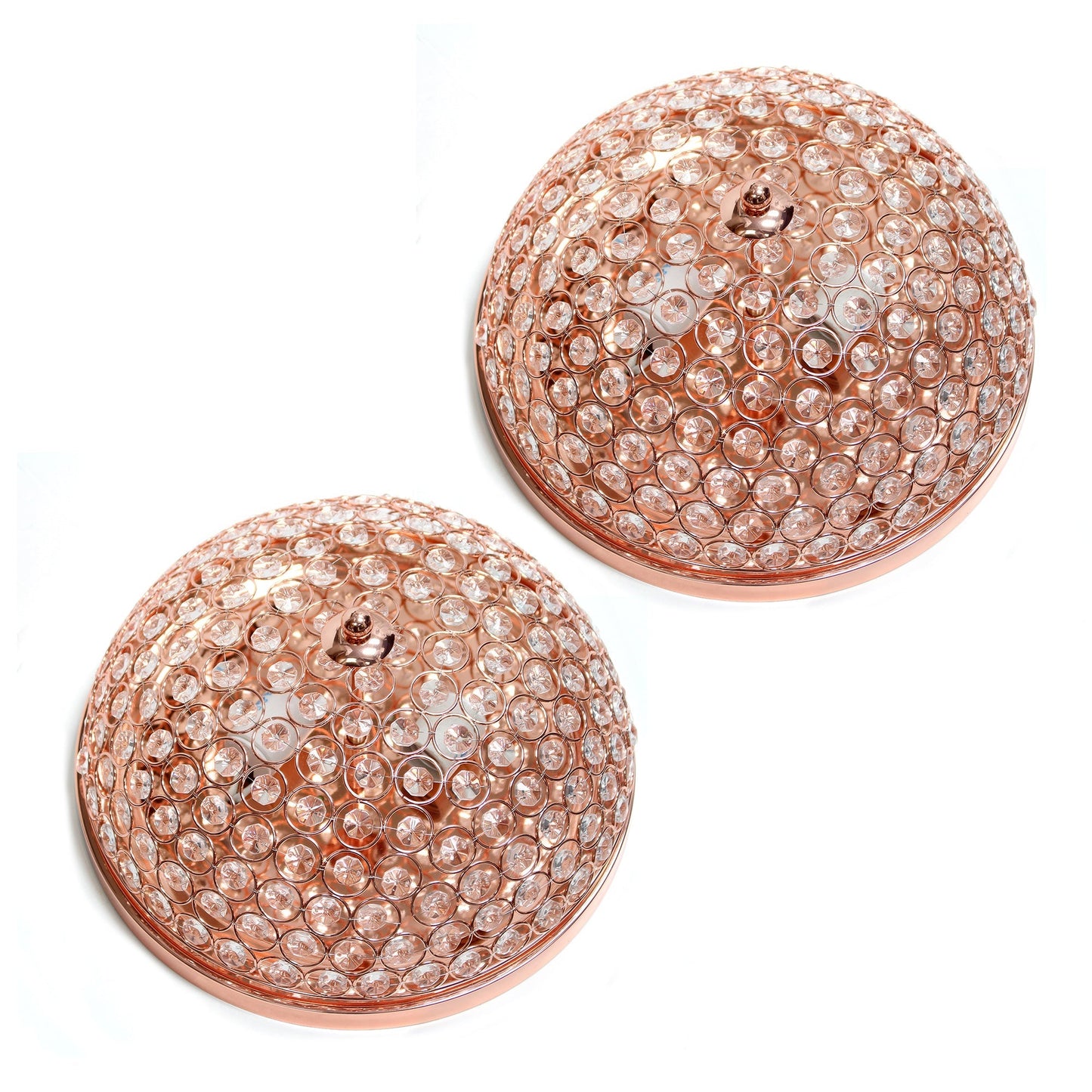 All The Rages Lalia Home 13" Rose Gold 2-Pack Classix Crystal Glam 2-Light Decorative Dome Shaped Metal Flush Mount